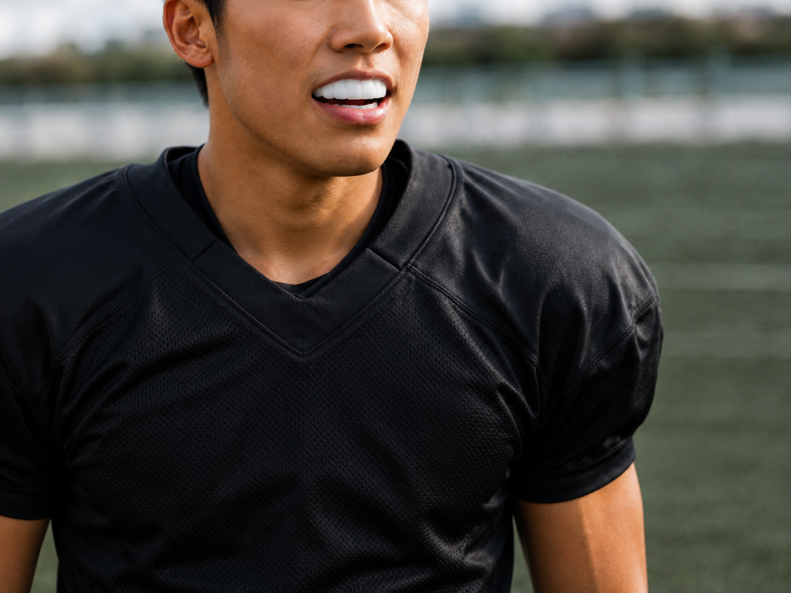 Close-up of a man in a black athletic jersey on a field, mouth open as if speaking or shouting.